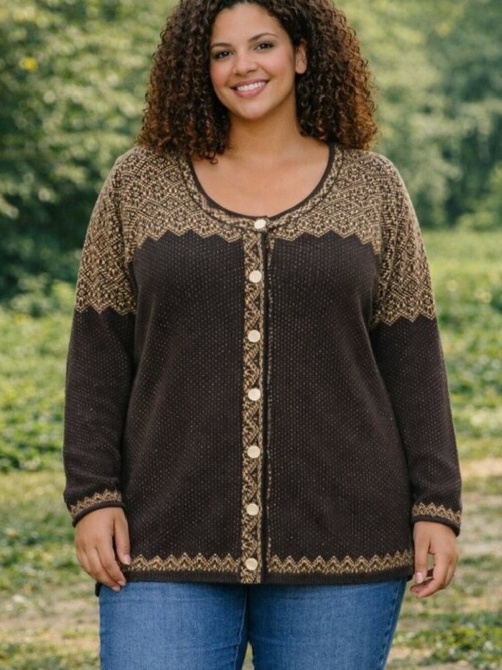 Black and Tan Nordic Inspired 100% cotton buttoned cardigan sweater